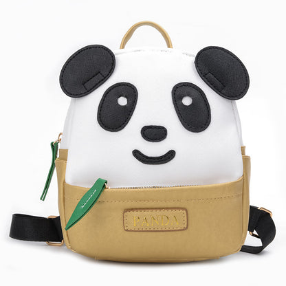 Panda Backpack  New Kindergarten Backpack Cartoon Panda Bamboo Leaf Bag Childlike Cute Pu Fashion Backpack