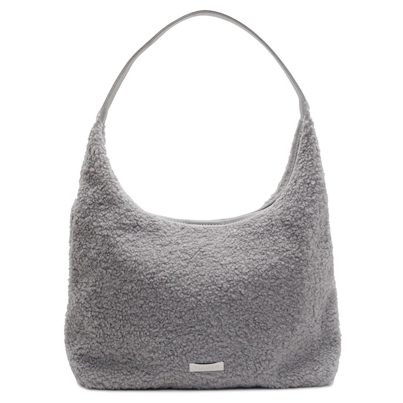 ANTMVS 2025 Lamb wool large-capacity bag women's popular new fashion shoulder bag high-end feeling Popular commuter plush bucket bag