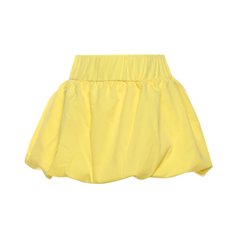 Antmvs -  Women's Solid Ruched High Waist Bubble Skirt, Fashion Casual A Line Skirt for Daily Outdoor Wear, Skirts for Women, Ladies Bottoms for Summer