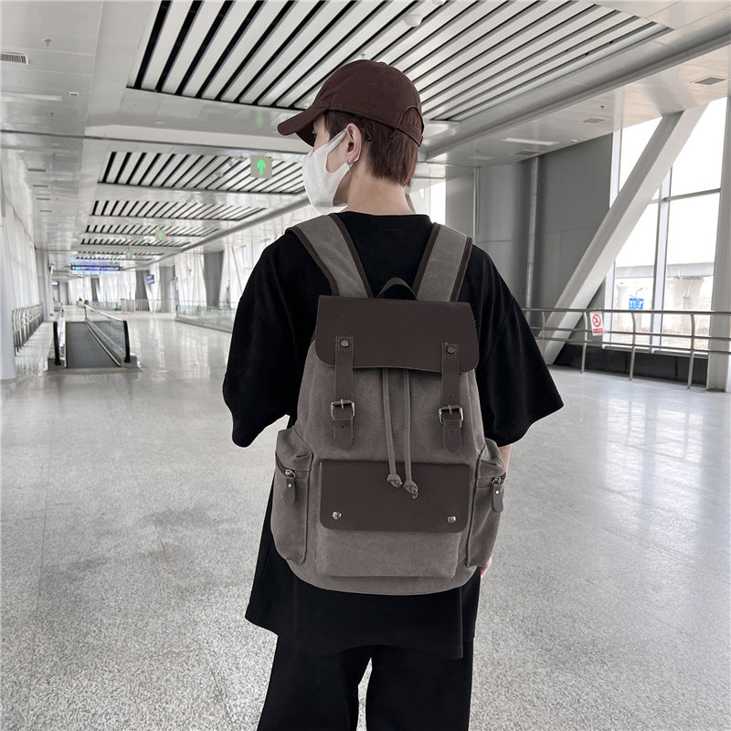 Retro Canvas Backpack Personalized Fashion Business Travel Laptop Bag Drawstring Backpack Flip Schoolbag