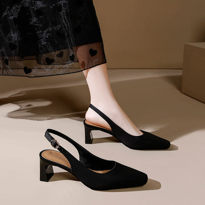ANTMVS Square Toe High Heel Women's Sandals Back Strap Toe Box Shoes Mid Heel  New Summer High Sense Classic Style Women's Shoes