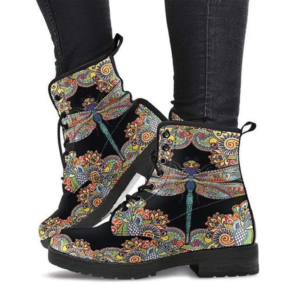 Cross-Border Foreign Trade plus Size Autumn and Winter Women's Martin Boots Wonderland Gothic Print British Leather Tooling Combat Boots