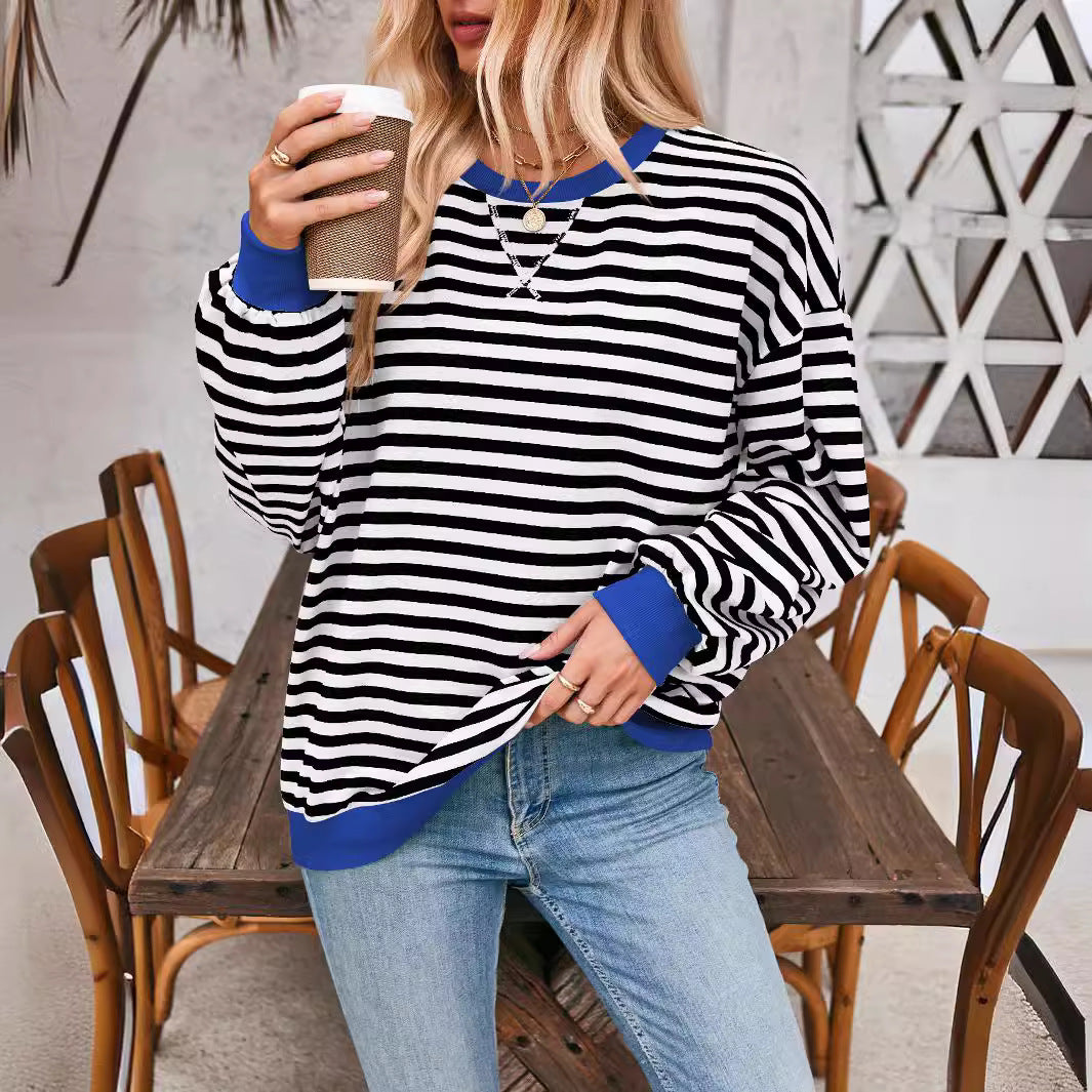 Antmvs -  Fisoew Womens Striped Oversized Sweatshirt Color Block Crew Neck Long Sleeve Shirt Casual Loose Pullover Top Y2K Clothes