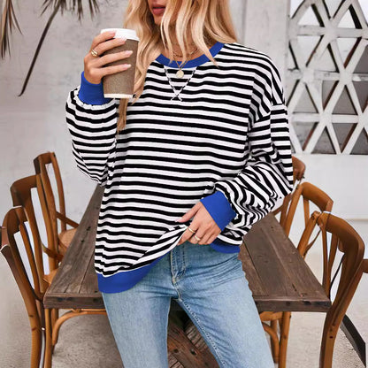 Antmvs -  Fisoew Womens Striped Oversized Sweatshirt Color Block Crew Neck Long Sleeve Shirt Casual Loose Pullover Top Y2K Clothes