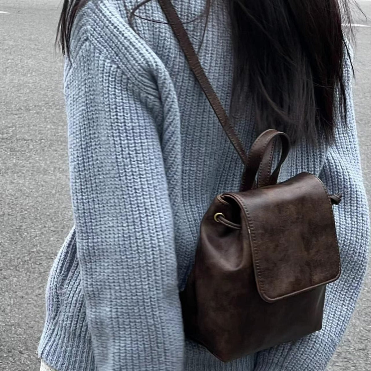 Xiaohongshu Same Style Texture Small Retro NEWn Brown Backpack New Ins Simple All-Match High-Grade Shoulder Bag