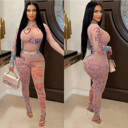 ANTMVS C6885    2025 fashion women's clothing sexy printed see-through jumpsuit trousers long sleeves