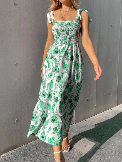 ANTMVS European and American Foreign Trade EBay  Sexy Slim Dress Sleeveless Spaghetti-Strap Floral Print Temperament Female Dress