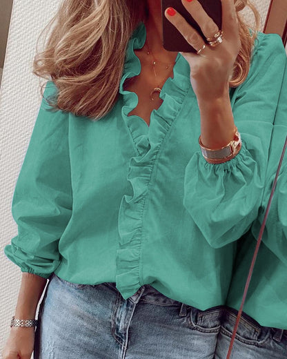 ANTMVS Wish  EBay Spring and Summer European and American New Long Sleeve Ruffle Blouse Women's Shirt