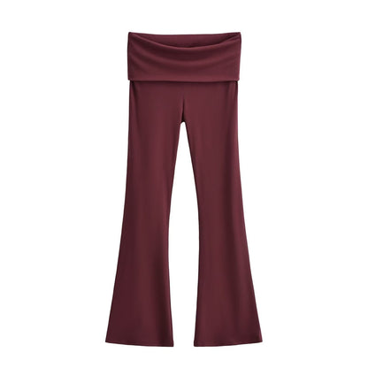 Antmvs Spring New Double-Layer Waist Sports Pants Casual Pants Women's Hot Girl Style Stretch Fitted Boot-Cut Trousers