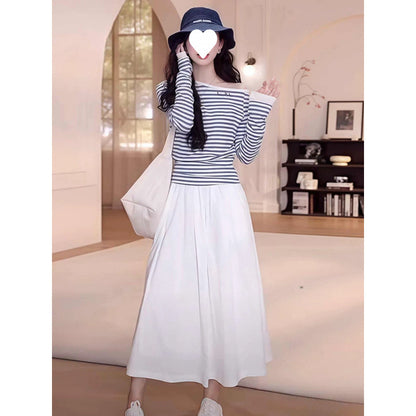 2025 New Striped Casual Spring Wear A Complete Set of High-end Super Hot Skirts Two-piece Suit Women's