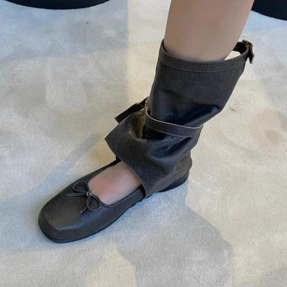 South Korea Special-Interest Design Sandal Boots Women's  New Summer Bow Ballet Pleated Pile Style Boots Middle Boots