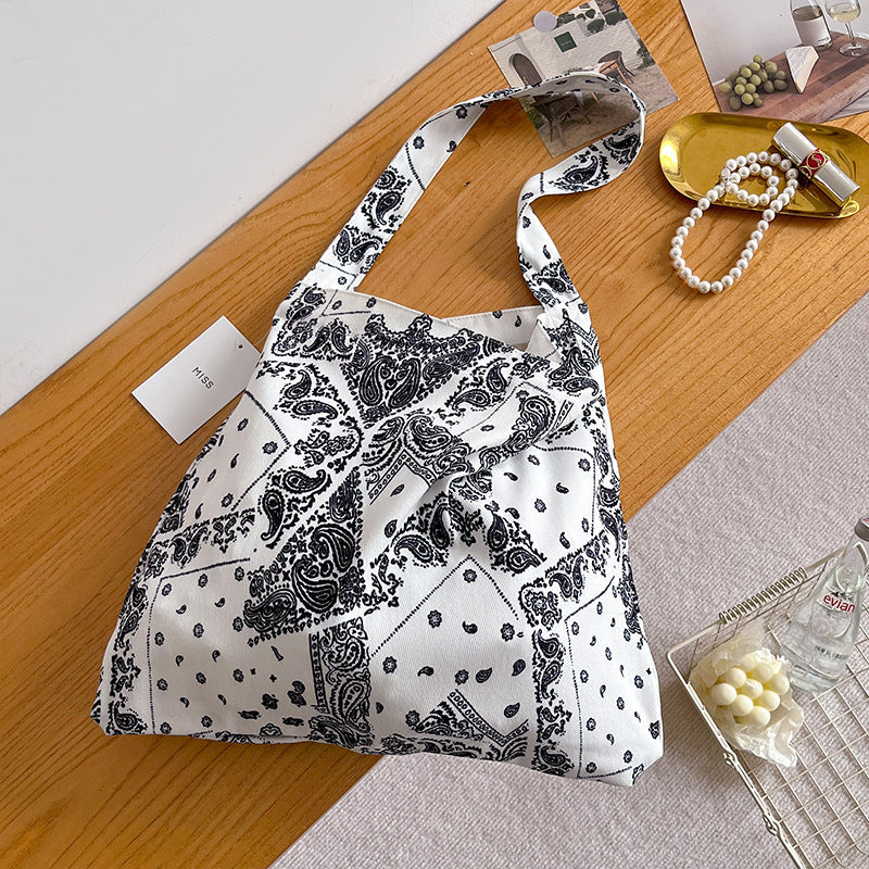 ANRMVS South Korea Spring New Black Bow Large Capacity Canvas Bag Ins Same Style Artistic Retro Shoulder Bag