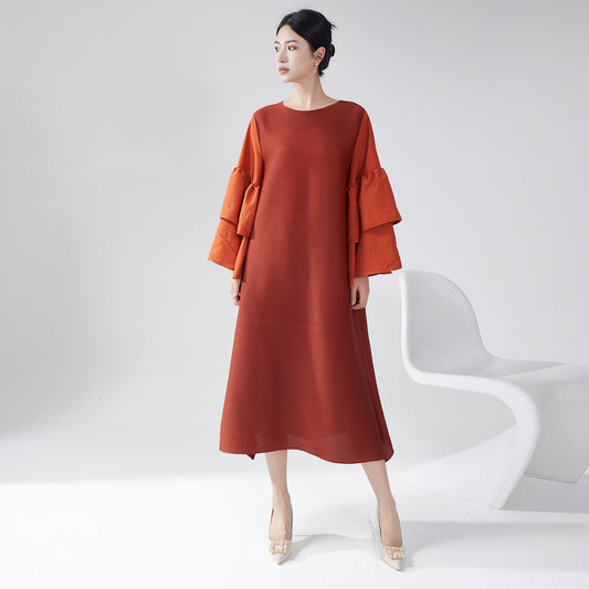 2025 Hot trade women's clothing autumn high-end dress loose large size horn sleeve 2025 new temperament elegant medium and long dress