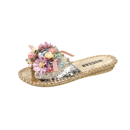 ANTMVS Classic Flower Pearl Accessories Flat Slippers Outer Size Best-Selling in Stock Slip-on Sandals Flip-Flops Beach Fashion Shoes