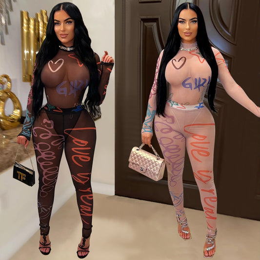 ANTMVS C6885    2025 fashion women's clothing sexy printed see-through jumpsuit trousers long sleeves