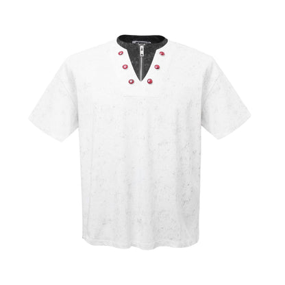 2025 K67 2025n Street Neutral Ruby Deconstruction High Sense Men's Short and Wide Fake Two-piece Design Short Sleeve T-Shirt