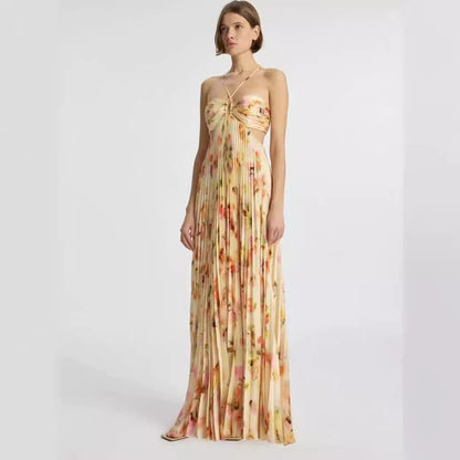 ALC Evening Dress Spaghetti-Strap Floral Print Long Dress Goddess Style