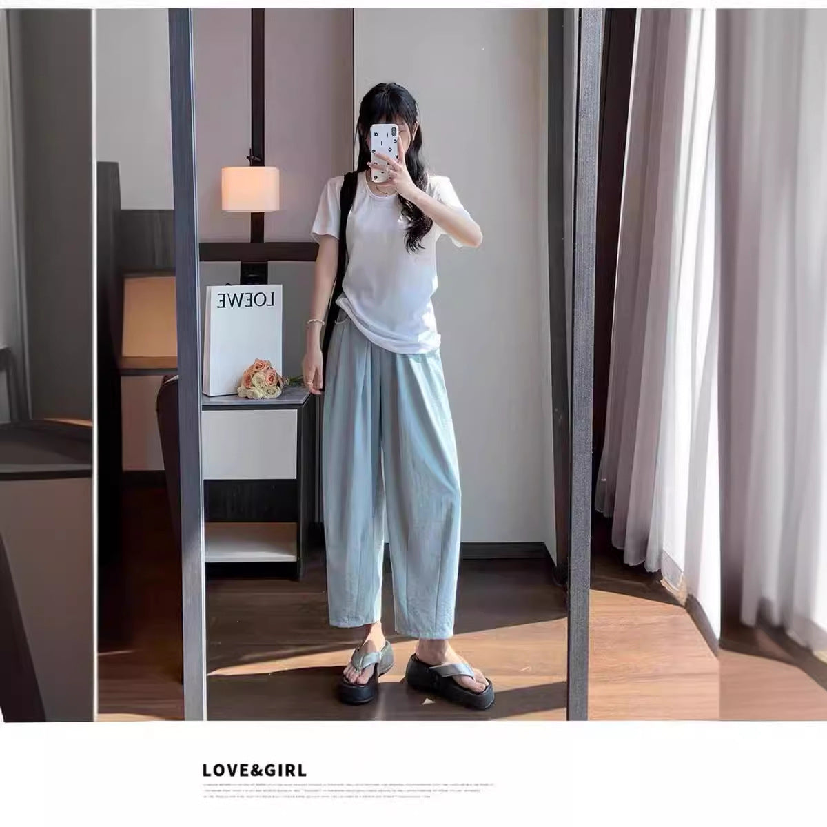 Antmvs White Grandma's Pants Women's Summer Thin Loose Casual Japanese Baggy Pants Cloud Acetate Cool Wide-Leg Pants