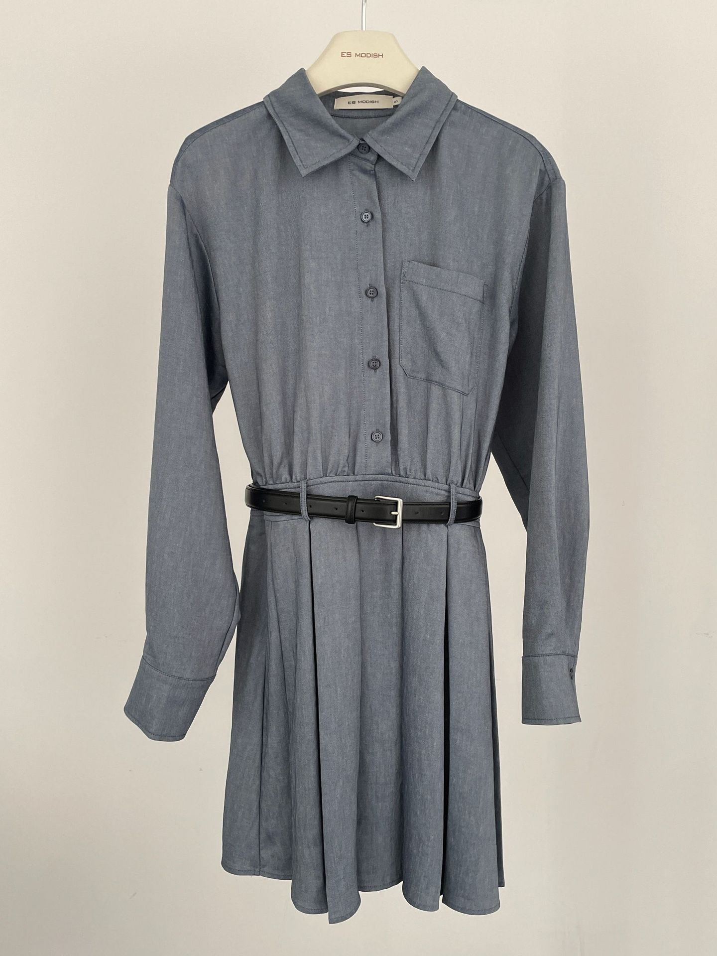 2025 ES MODISH Spring New Urban Commuter Waist Shirt Dress Pleated Long Sleeve Skirt (with Belt)