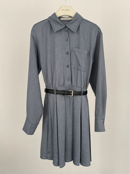 2025 ES MODISH Spring New Urban Commuter Waist Shirt Dress Pleated Long Sleeve Skirt (with Belt)