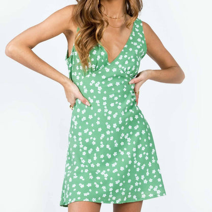 Antmvs -  Women's Polka Dot Print Tie Back Tank Dress, Cute Sleeveless Deep V Neck Short Dress for Summer, Ladies Clothes for Beach Holiday