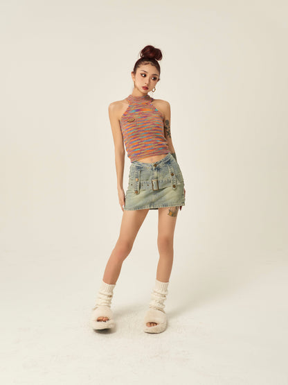 Antmvs Mallory Turtleneck Halter Knitted Sleeveless Cropped Top