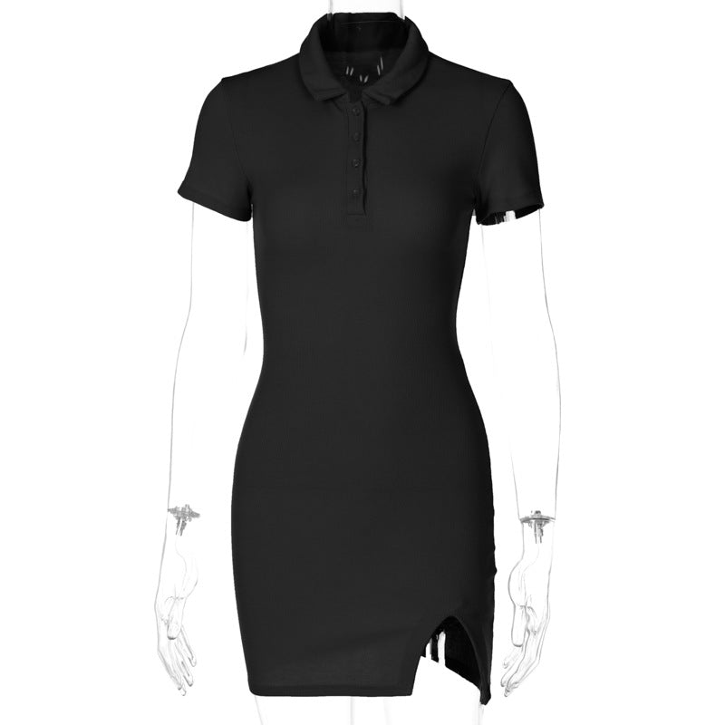 Antmvs -  Women's Short Sleeve Collar Bodycon Dress, Casual Solid Mini Dress for Summer, Fashion Women's Dress for Daily Wear