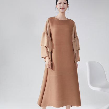2025 Hot trade women's clothing autumn high-end dress loose large size horn sleeve 2025 new temperament elegant medium and long dress