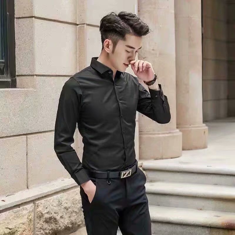 ANTMVS Spring and Autumn Long-Sleeved White Shirt Men's Korean Slim Fit Shirt Professional Shirt Business Formal Wear Work Clothes Wedding Dress