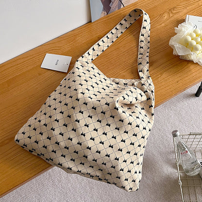 ANRMVS South Korea Spring New Black Bow Large Capacity Canvas Bag Ins Same Style Artistic Retro Shoulder Bag