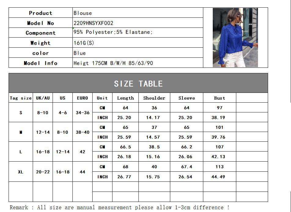 ANTMVS Cross Border Women's Printed Shirt Polka Dot Chiffon Female Foreign Trade  Independent Station round Neck Long Sleeve Top Female