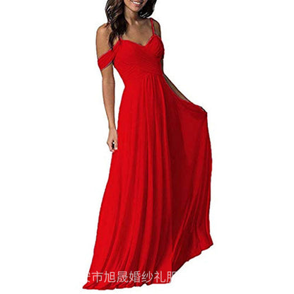 Women's off-the-Shoulder Chiffon A- line Ruffled Bridesmaid Dress Long Evening Gown Formal Dress for Prom Party