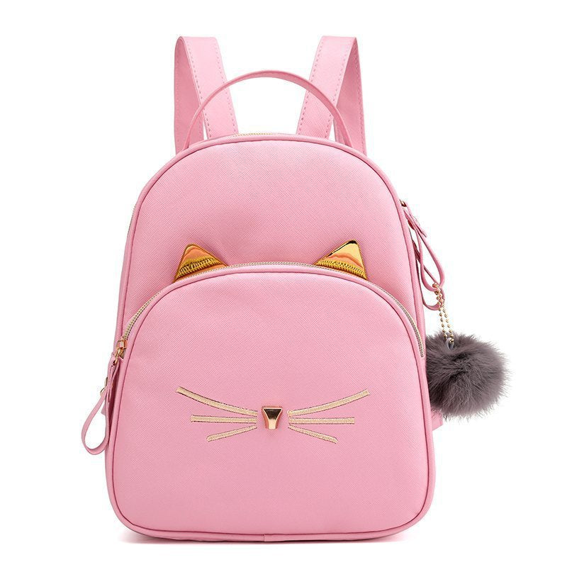 Cartoon Cat Backpack New Fashion Japanese and Korean Pu Simple Cute Casual Women's Bag Fashion Fur Ball Backpack