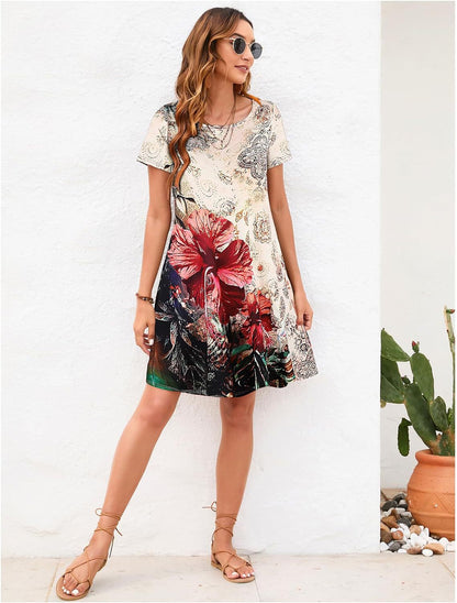 ANTMVS  Wal-Mart New  Print Short Sleeve Casual Dress Women