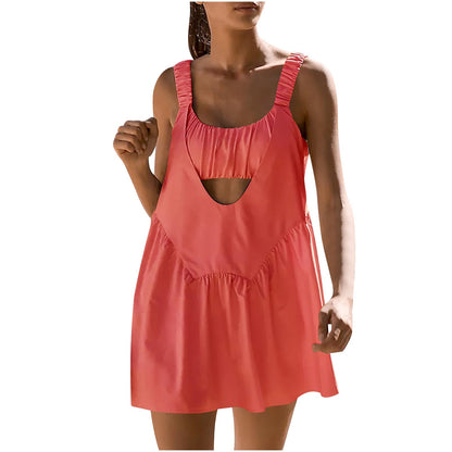 Antmvs -  Women 2 Pieces Tennis Dress Sleeveless Workout Mini Dress with Built in Bra and Shorts Cut Out Athletic Outfits