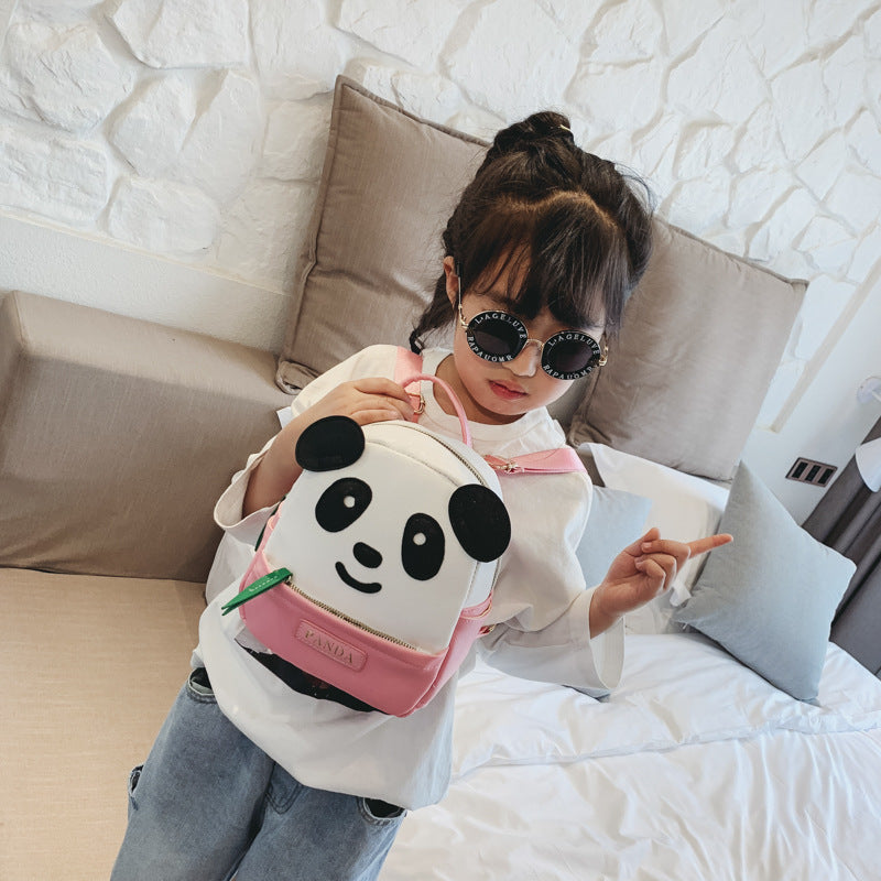 Panda Backpack  New Kindergarten Backpack Cartoon Panda Bamboo Leaf Bag Childlike Cute Pu Fashion Backpack