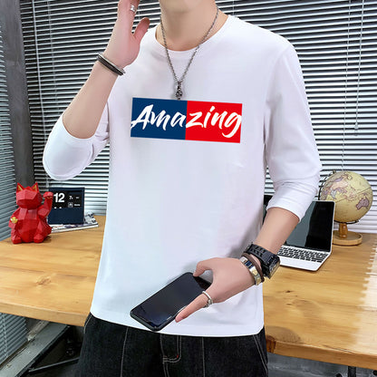 ANTMVS Long Sleeve T-shirt Men's round Neck Bottoming Shirt Autumn and Winter Ins Trendy Printed Casual T-shirt Thin Long Clothes Men's Clothing