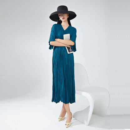 2025 Large size dress women's summer loose and thin Shenzhen Nanyou high-end women's clothing new Sanzhai pleated skirt