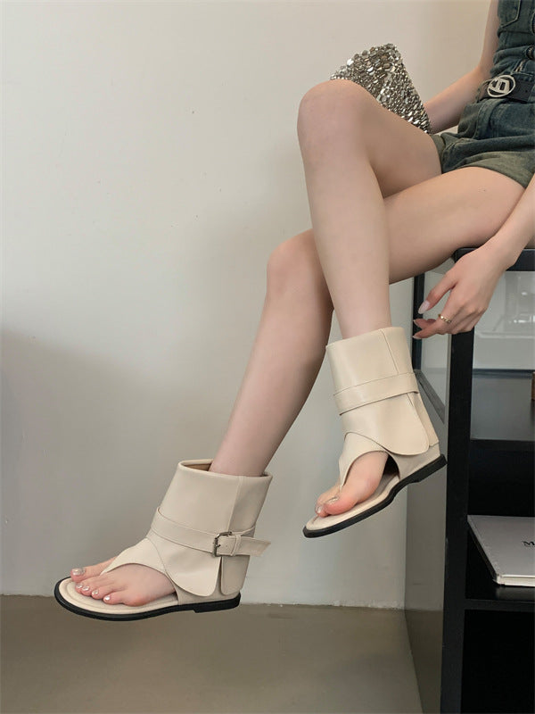 Retro Open Toe Sandal Boots Fashion All-Match Flip Toe Height Increasing Insole  Summer Slimming Pantyhose Boots Roman Boots