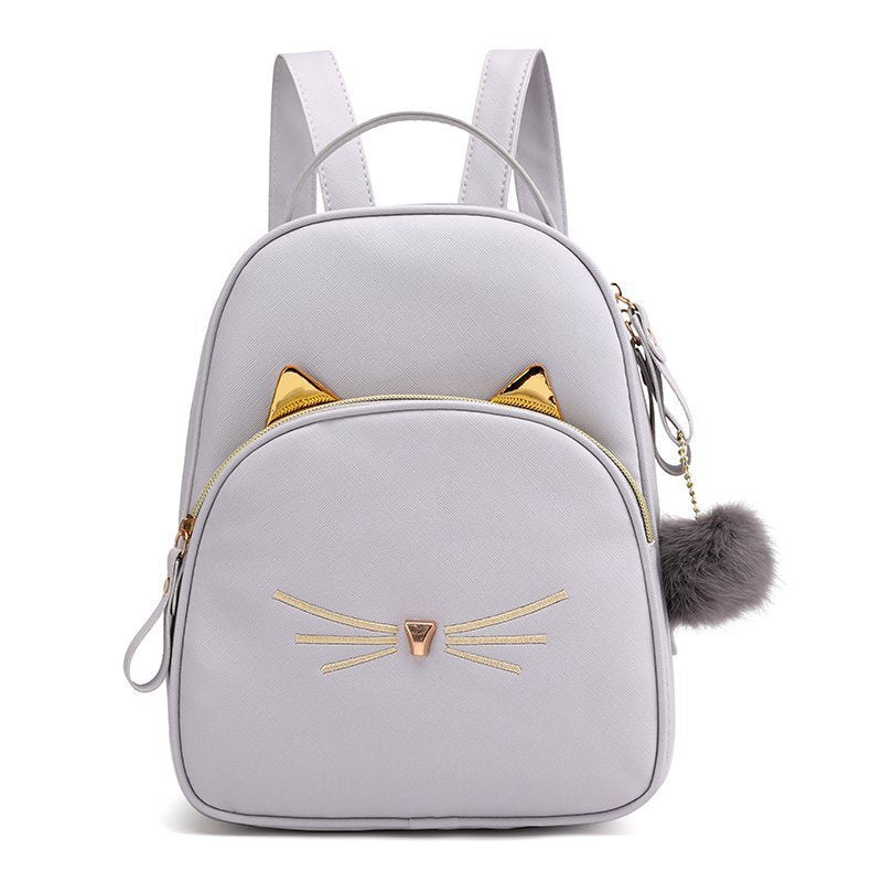 Cartoon Cat Backpack New Fashion Japanese and Korean Pu Simple Cute Casual Women's Bag Fashion Fur Ball Backpack