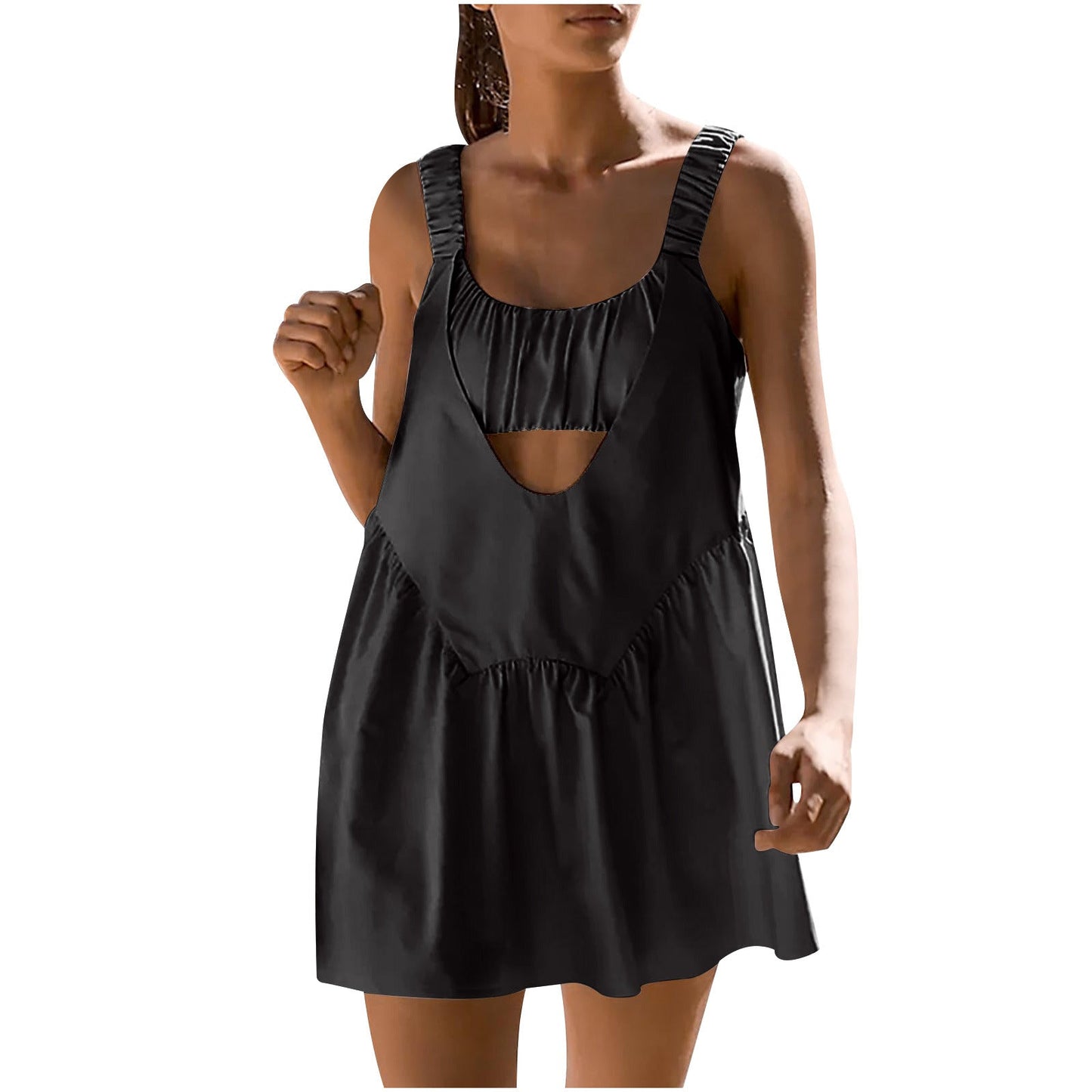 Antmvs -  Women 2 Pieces Tennis Dress Sleeveless Workout Mini Dress with Built in Bra and Shorts Cut Out Athletic Outfits