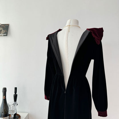 2025 new women's spring and autumn  skirt retro high-end wear black velvet dress women's clothing