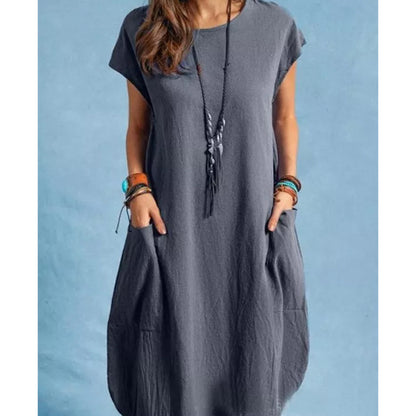 ANTMVS  2022 Spring/Summer European and American  Independent Station EBay Cotton Linen Loose Casual Solid Color Pocket Dress Women