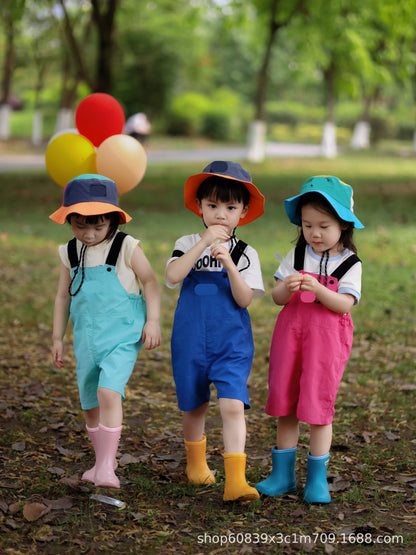 ANTMVS North Face  Summer New Children's Shoulder Strap Shorts Candy Color Children's Day Primary School Kindergarten Wear