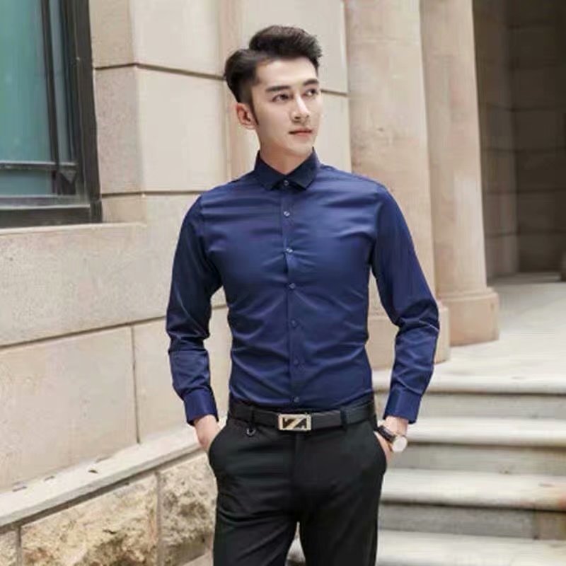 ANTMVS Spring and Autumn Long-Sleeved White Shirt Men's Korean Slim Fit Shirt Professional Shirt Business Formal Wear Work Clothes Wedding Dress