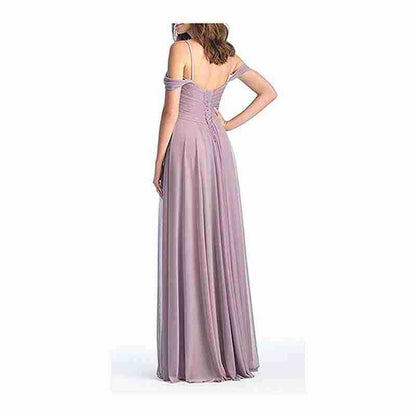 Women's off-the-Shoulder Chiffon A- line Ruffled Bridesmaid Dress Long Evening Gown Formal Dress for Prom Party