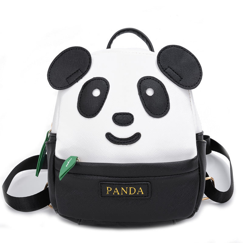 Panda Backpack  New Kindergarten Backpack Cartoon Panda Bamboo Leaf Bag Childlike Cute Pu Fashion Backpack