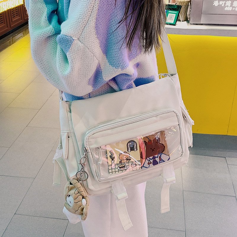 ANRMVS South Korea Ins Large Capacity Student Class Bag Transparent Cartoon Backpack Japanese Harajuku Vintage Style Girl One-Shoulder Crossbody Bag