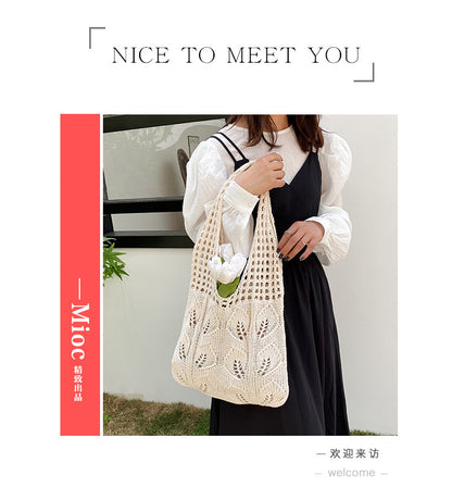 ANRMVS Women's Bag Korean Same Style Chic Retro Hollow New Portable Shoulder Bag Knitted Bag Woolen Yarn Bag Cross-Border Big Bag