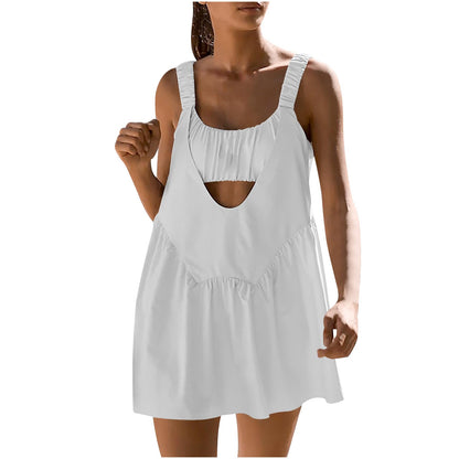 Antmvs -  Women 2 Pieces Tennis Dress Sleeveless Workout Mini Dress with Built in Bra and Shorts Cut Out Athletic Outfits